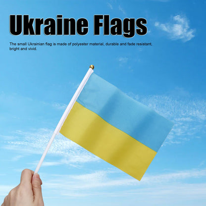10 Set Ukraine Handheld Flags Mini Polyester Ukrainian Hand Waving Flag for Sporting Events Festive Decoration V1294-YM0523-3115220027311