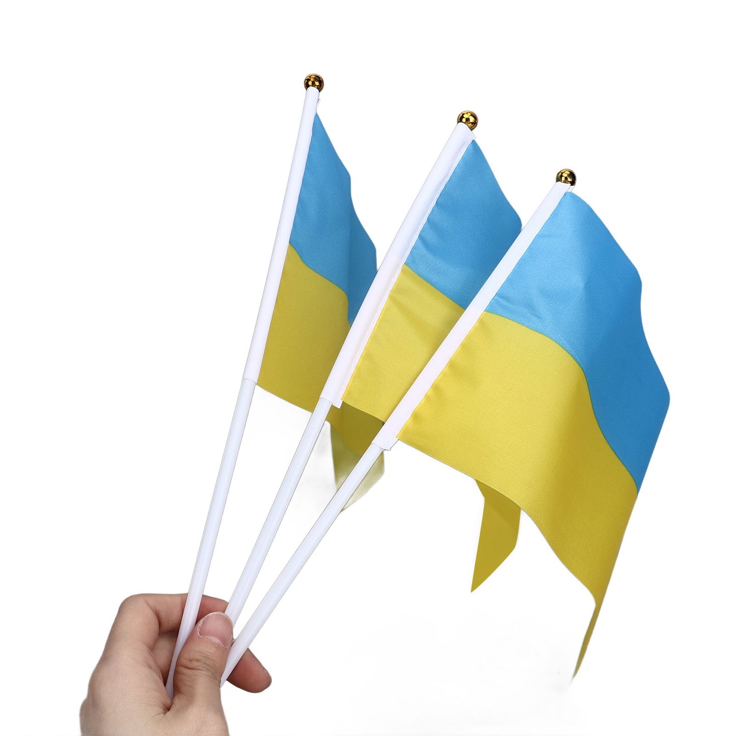 10 Set Ukraine Handheld Flags Mini Polyester Ukrainian Hand Waving Flag for Sporting Events Festive Decoration V1294-YM0523-3115220027311