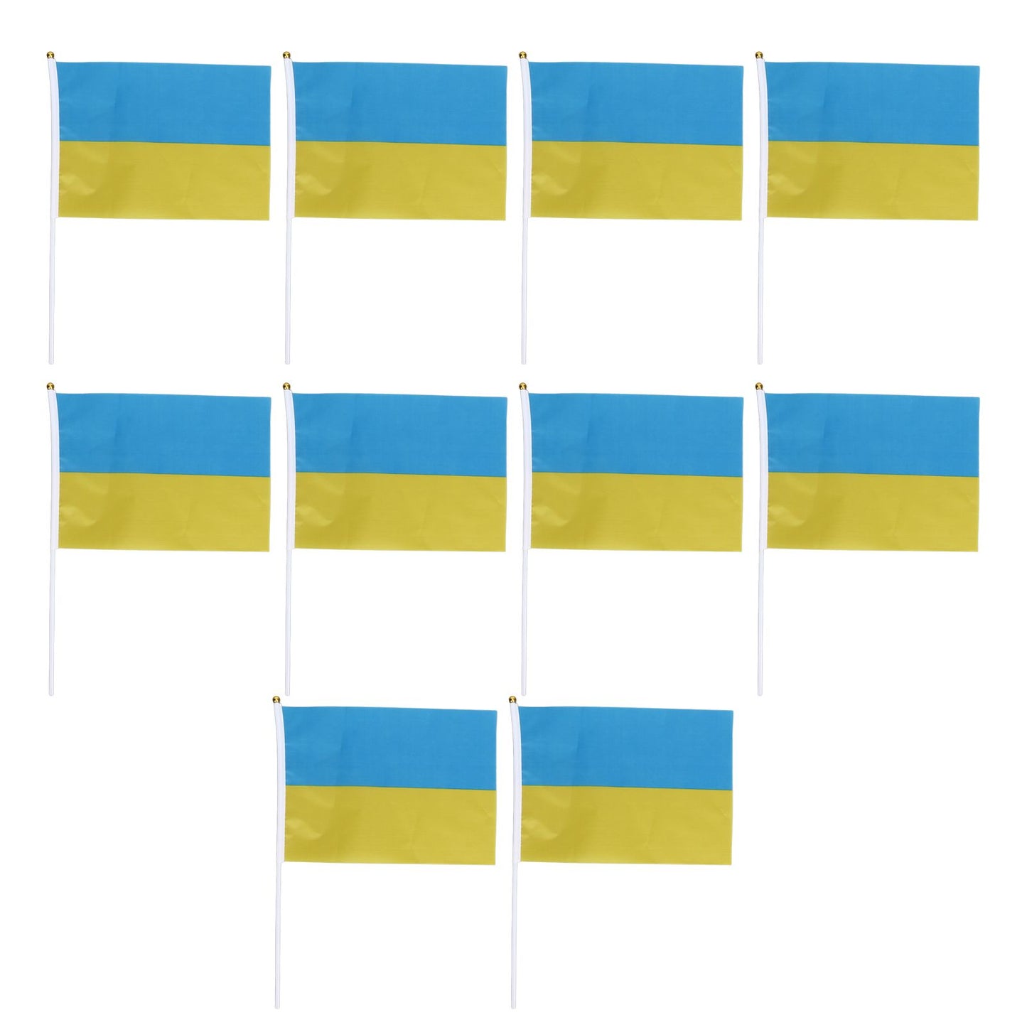 10 Sets Ukraine Handheld Flags Polyester Fade Resistant Mini Lightweight Ukraine Handheld Stick Flag V1294-YM0523-3115220027411