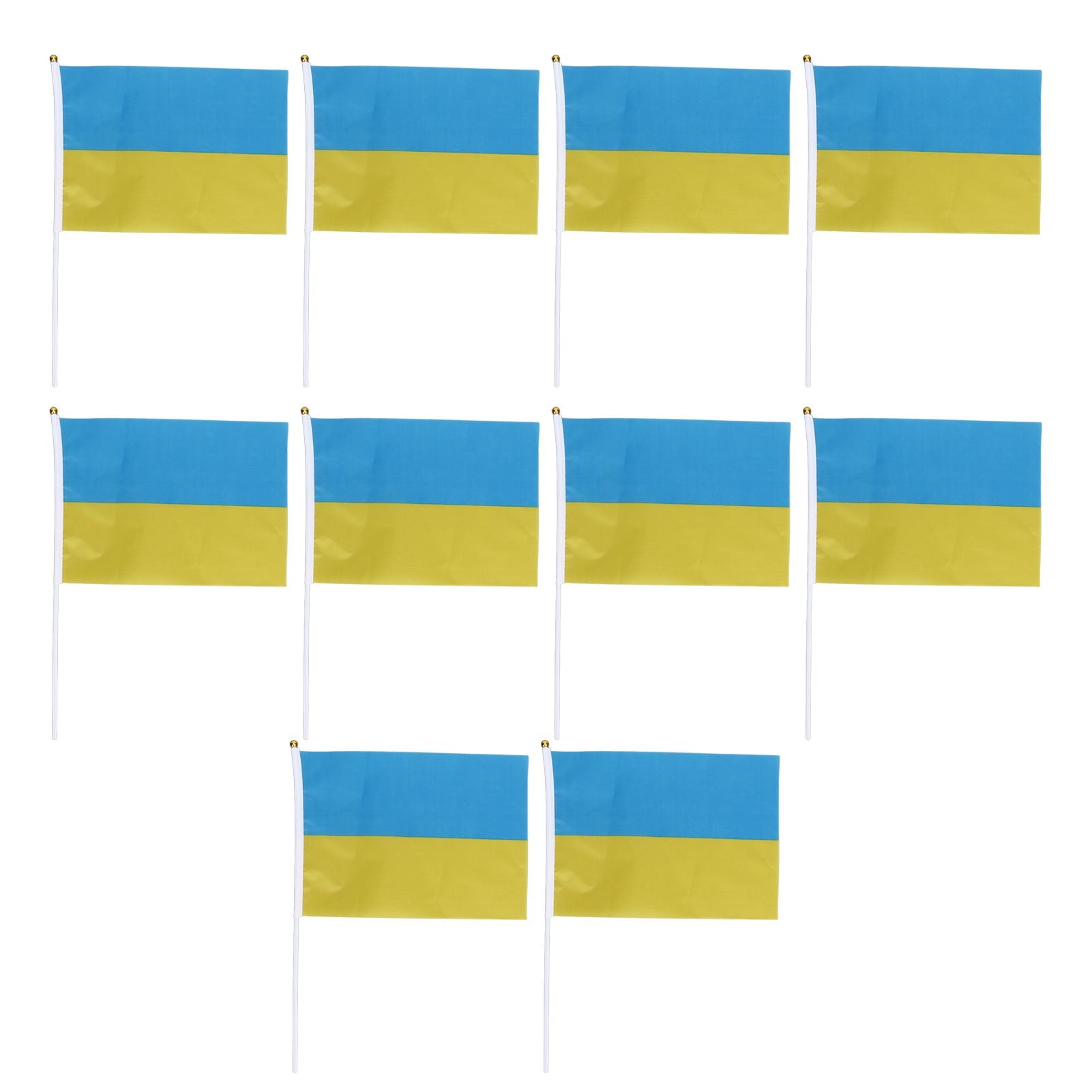 10 Sets Ukraine Handheld Flags Polyester Fade Resistant Mini Lightweight Ukraine Handheld Stick Flag V1294-YM0523-3115220027411