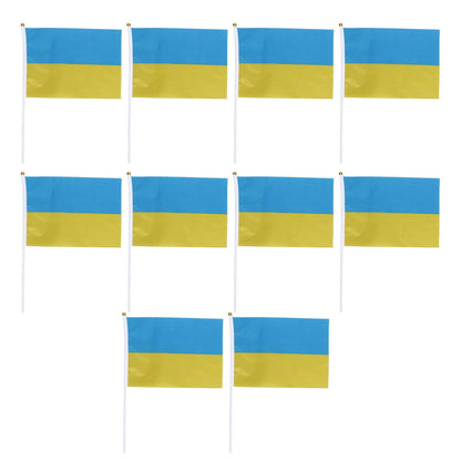 10 Sets Ukraine Handheld Flags Polyester Fade Resistant Mini Lightweight Ukraine Handheld Stick Flag V1294-YM0523-3115220027411