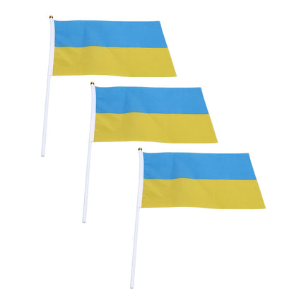 10 Sets Ukraine Handheld Flags Polyester Fade Resistant Mini Lightweight Ukraine Handheld Stick Flag V1294-YM0523-3115220027411