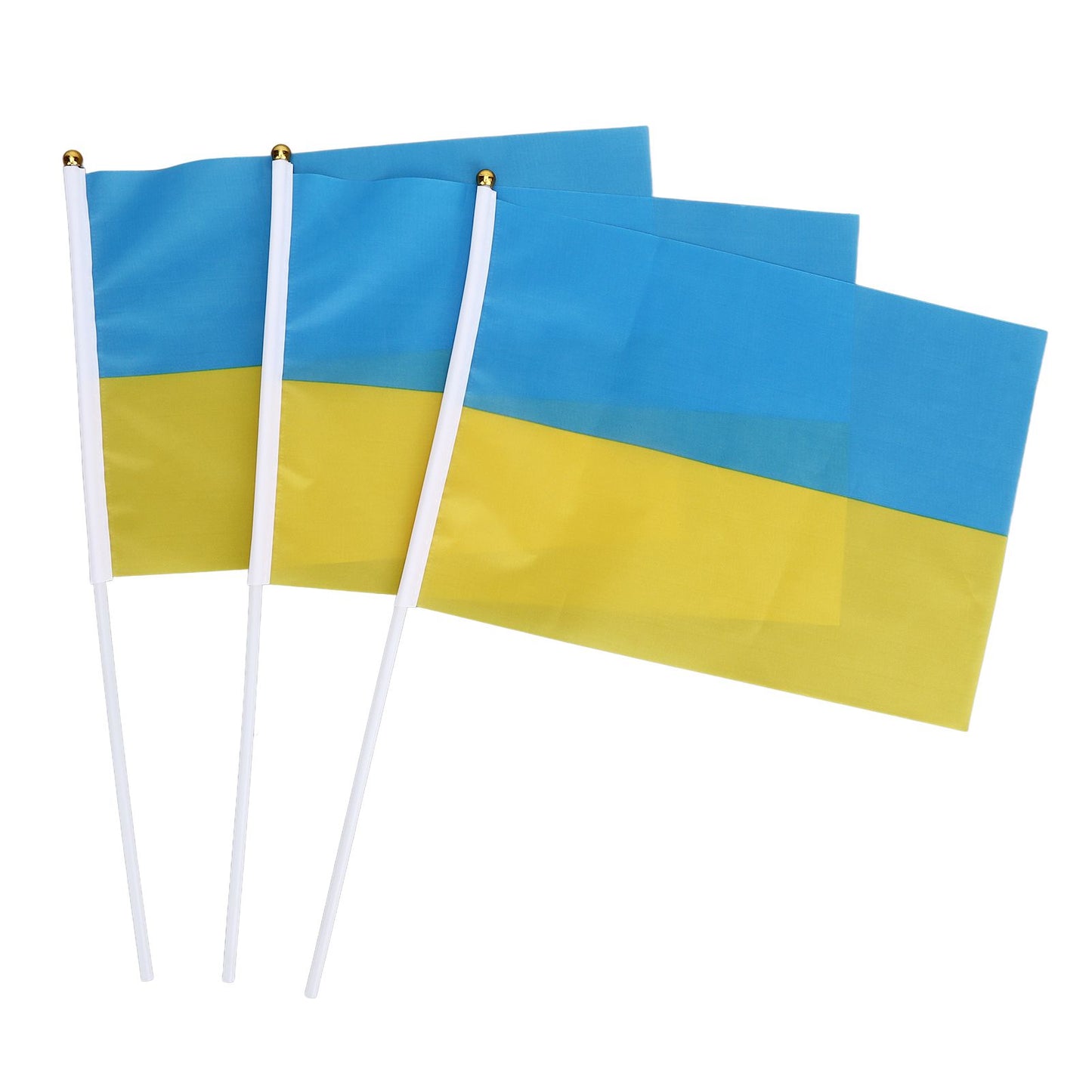 10 Sets Ukraine Handheld Flags Polyester Fade Resistant Mini Lightweight Ukraine Handheld Stick Flag V1294-YM0523-3115220027411