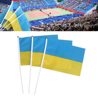 10 Sets Ukraine Handheld Flags Polyester Fade Resistant Mini Lightweight Ukraine Handheld Stick Flag V1294-YM0523-3115220027411