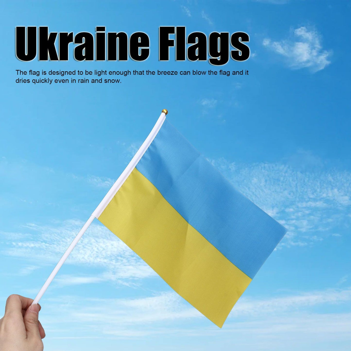 10 Sets Ukraine Handheld Flags Polyester Fade Resistant Mini Lightweight Ukraine Handheld Stick Flag V1294-YM0523-3115220027411
