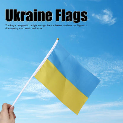 10 Sets Ukraine Handheld Flags Polyester Fade Resistant Mini Lightweight Ukraine Handheld Stick Flag V1294-YM0523-3115220027411