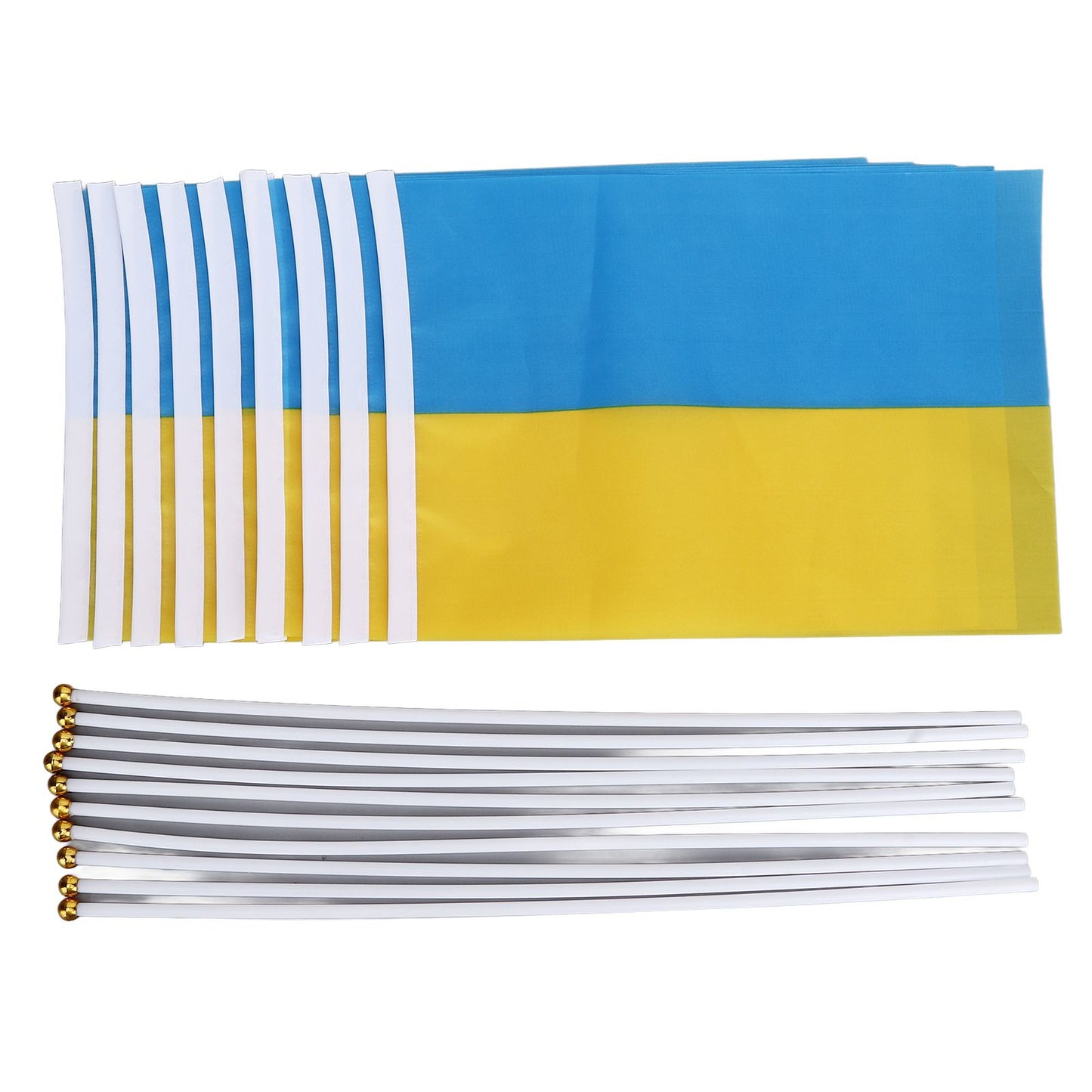 10 Sets Ukraine Handheld Flags Polyester Fade Resistant Mini Lightweight Ukraine Handheld Stick Flag V1294-YM0523-3115220027411