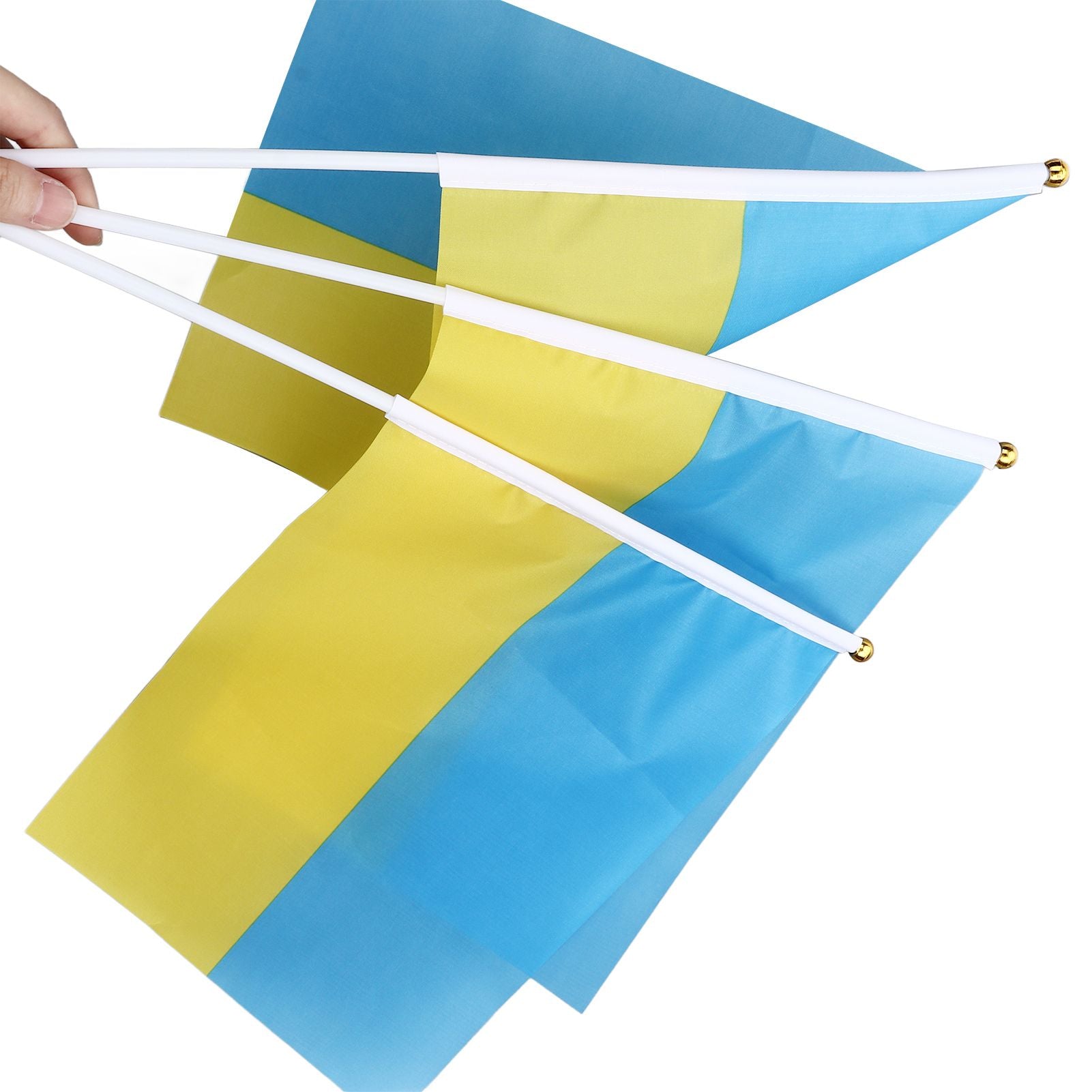 10 Sets Ukraine Handheld Flags Polyester Fade Resistant Mini Lightweight Ukraine Handheld Stick Flag V1294-YM0523-3115220027411