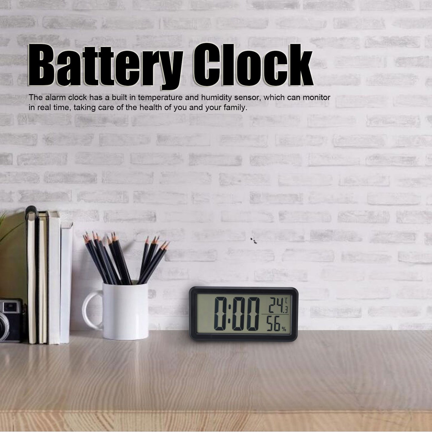 Digital Alarm Clock Portable Black Temperature Humidity Wall Mounted LCD Digital Electronic Clock for V1294-YM0523-3115220031411