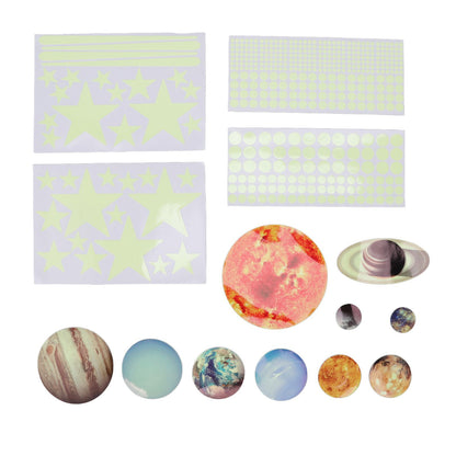 14pcs Glowing Planets Wall Stickers Glow in The Dark Star Solar System Decal for Children Bedroom Nursery V1294-YM0523-3115220032211
