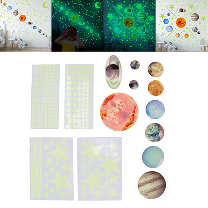 14pcs Glowing Planets Wall Stickers Glow in The Dark Star Solar System Decal for Children Bedroom Nursery V1294-YM0523-3115220032211