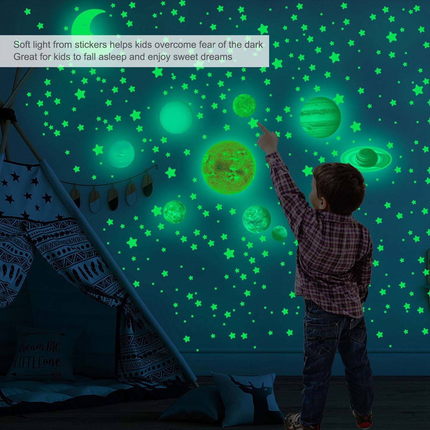 14pcs Glowing Planets Wall Stickers Glow in The Dark Star Solar System Decal for Children Bedroom Nursery V1294-YM0523-3115220032211
