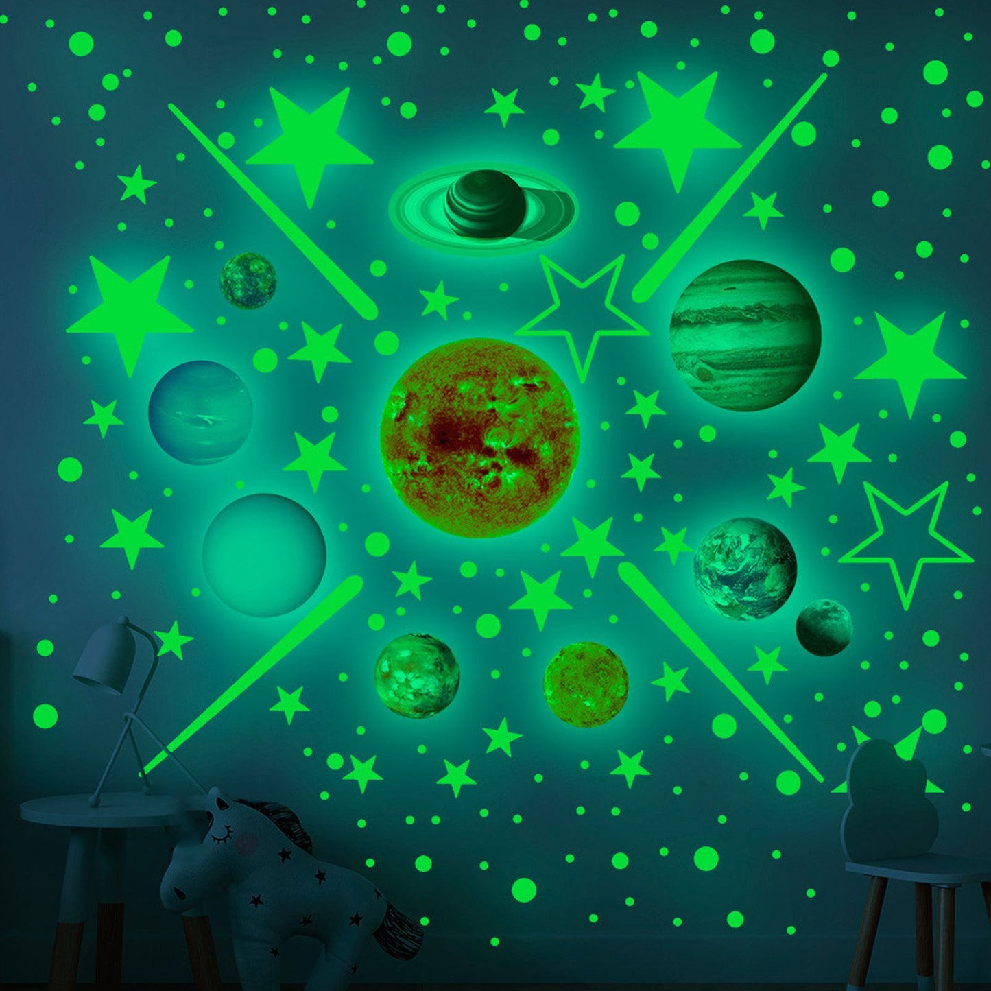 14pcs Glowing Planets Wall Stickers Glow in The Dark Star Solar System Decal for Children Bedroom Nursery V1294-YM0523-3115220032211