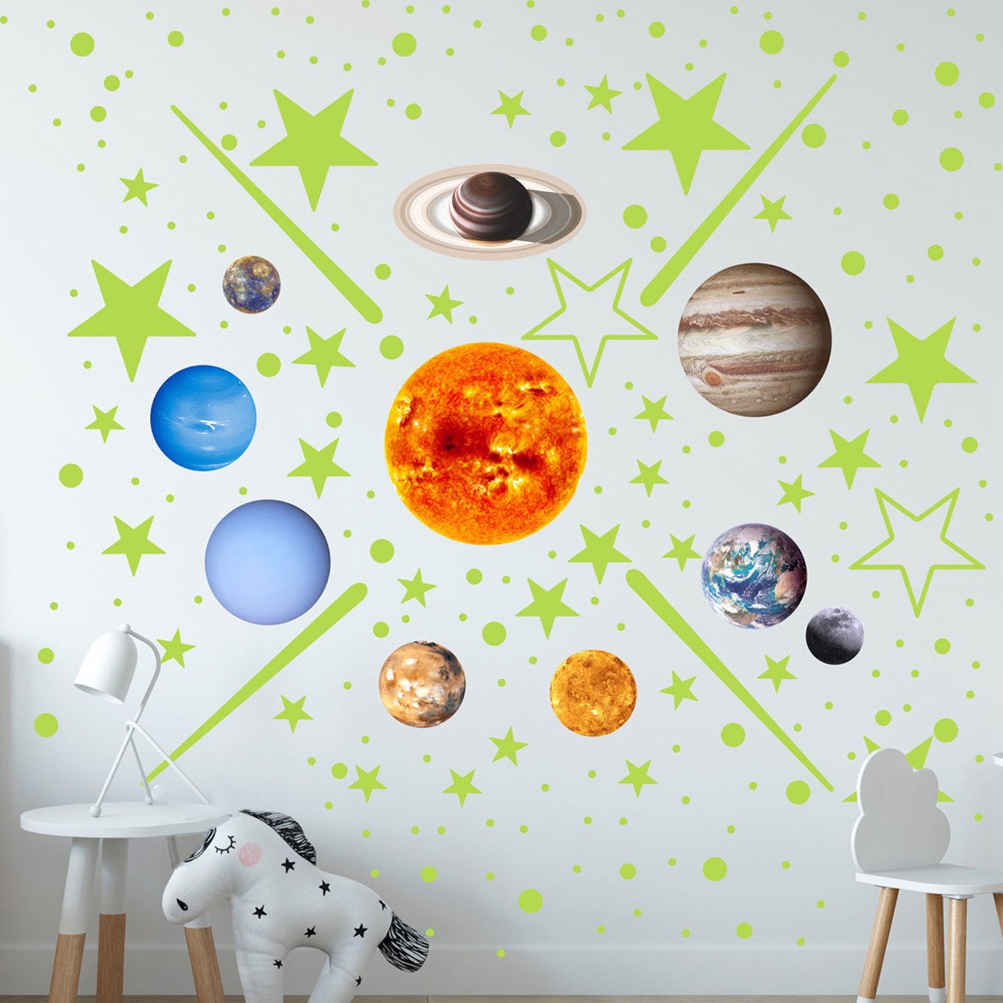 14pcs Glowing Planets Wall Stickers Glow in The Dark Star Solar System Decal for Children Bedroom Nursery V1294-YM0523-3115220032211