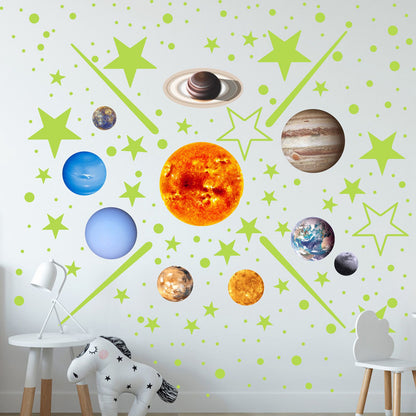14pcs Glowing Planets Wall Stickers Glow in The Dark Star Solar System Decal for Children Bedroom Nursery V1294-YM0523-3115220032211