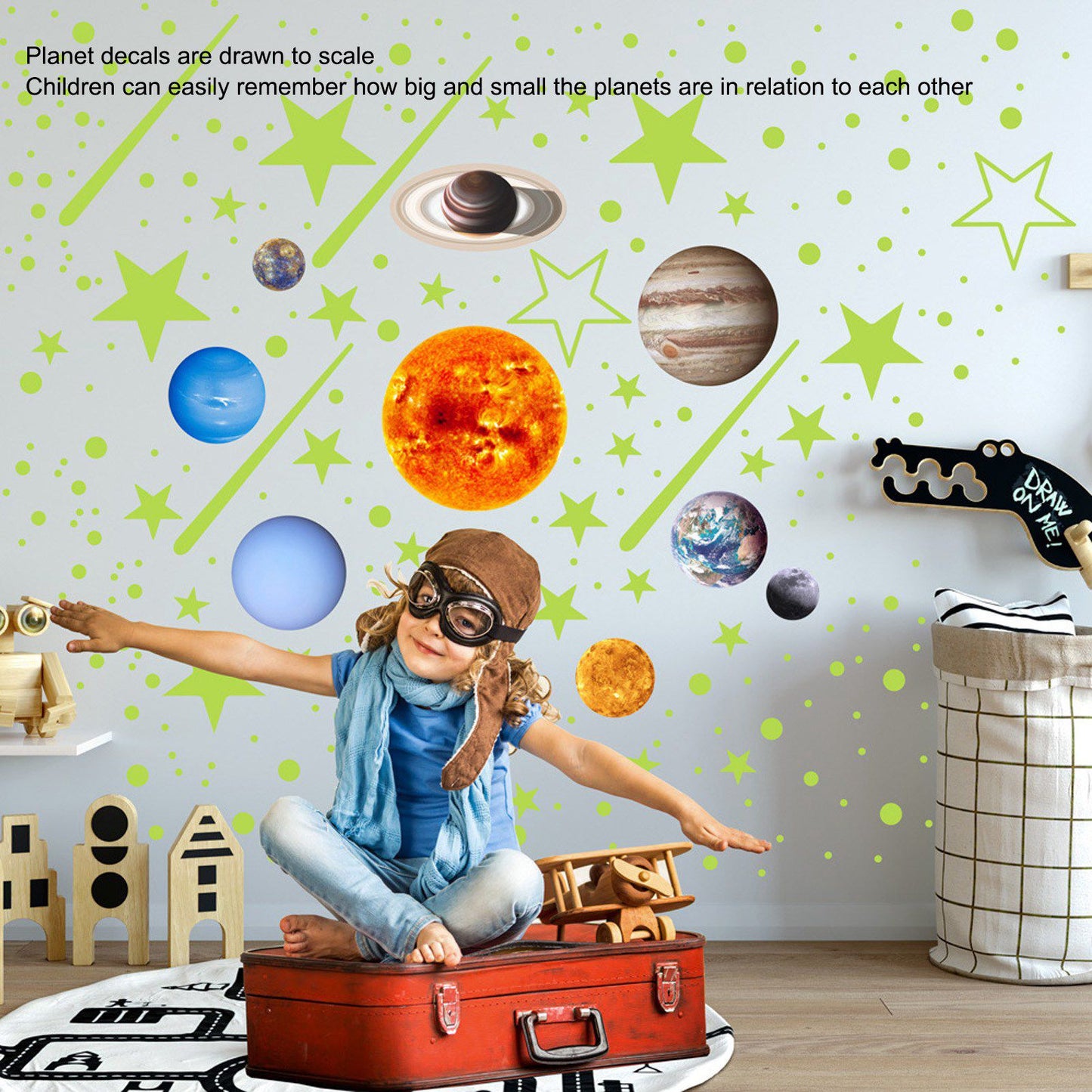 14pcs Glowing Planets Wall Stickers Glow in The Dark Star Solar System Decal for Children Bedroom Nursery V1294-YM0523-3115220032211