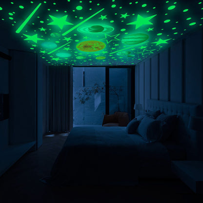 14pcs Glowing Planets Wall Stickers Glow in The Dark Star Solar System Decal for Children Bedroom Nursery V1294-YM0523-3115220032211