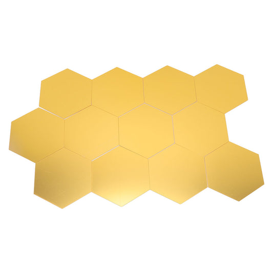 12Pcs Mirror Wall Sticker Gold Hex Shape Large Acrylic Mirror Wall Decal for Kitchen Bathroom Bedroom Living V1294-YM0523-3115220032411