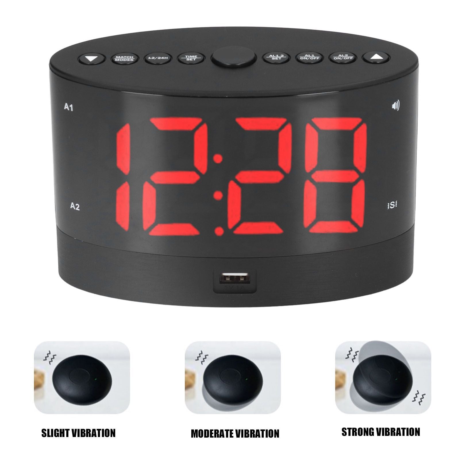 Digital Alarm Clock USB Charging Alarm Clock with 3 Vibration Modes and 2 Time Modes V1294-YM0523-3115220032811