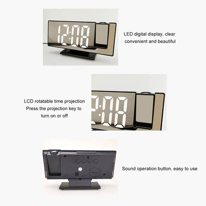 Digital Alarm Clock 180 degrees Rotatable Projection 4 Level Brightness LED Mirror Display for Home Office V1294-YM0523-3115220033011
