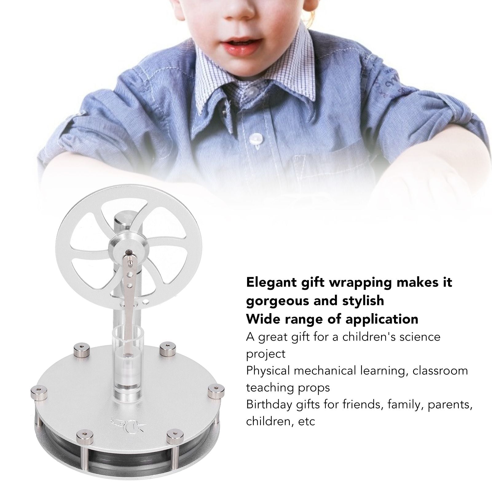 Low Temperature Stirling Engine Model Aluminum Physical Experimental Engine Model Kids Educational Toy V1294-YM0523-3115220039211