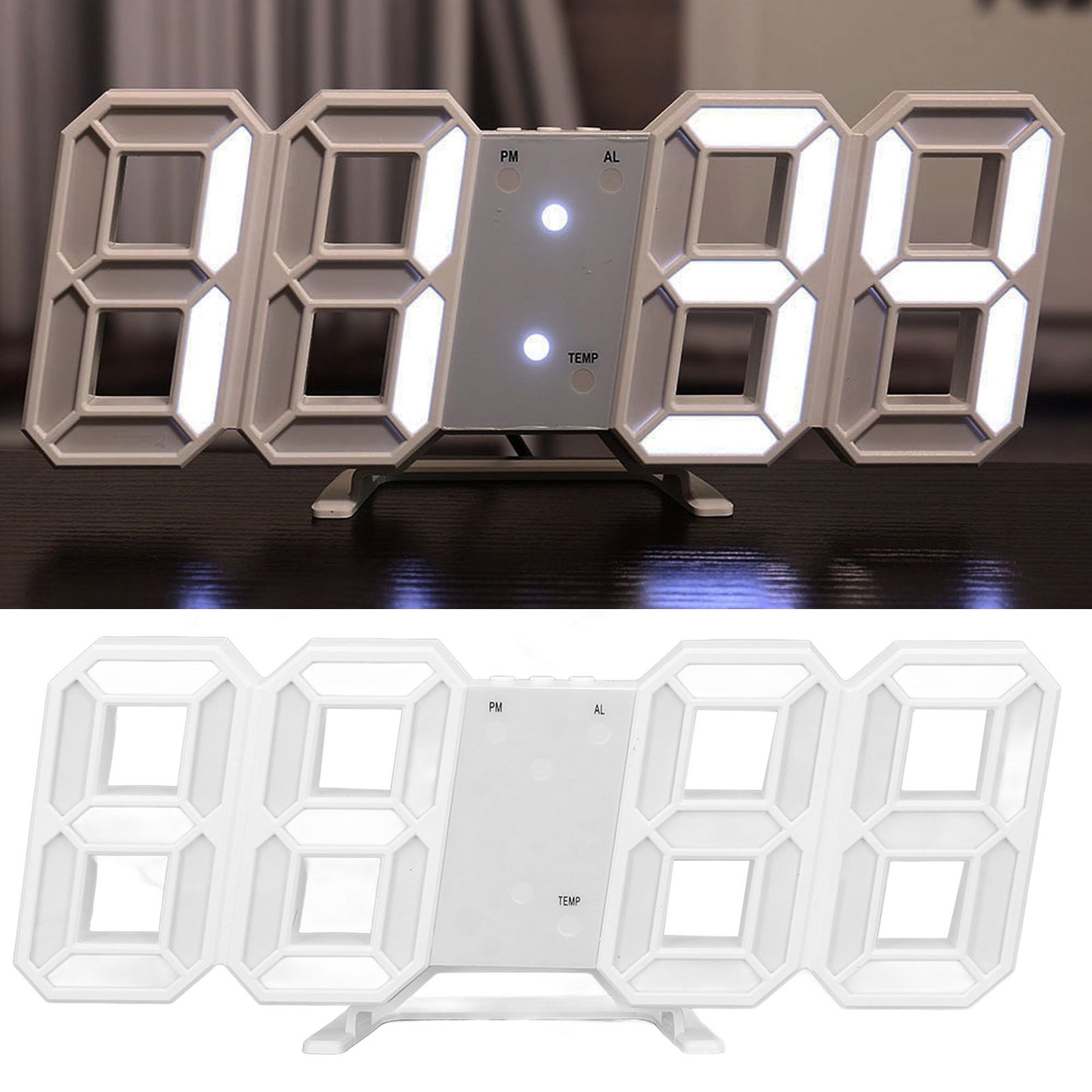 3D LED Wall Clock Minimalist White Frame Digital Wall Alarm Clock Timer with Temperature for Home Livingroom V1294-YM0523-3115220041111
