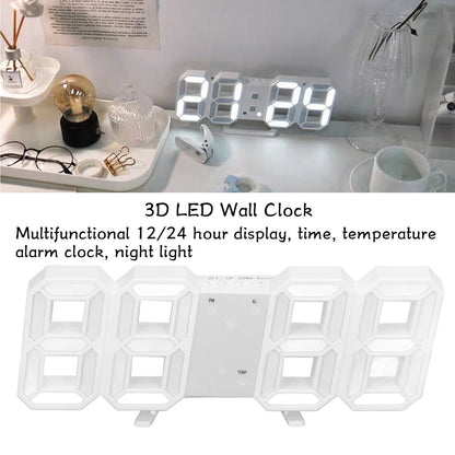 3D LED Wall Clock Minimalist White Frame Digital Wall Alarm Clock Timer with Temperature for Home Livingroom V1294-YM0523-3115220041111