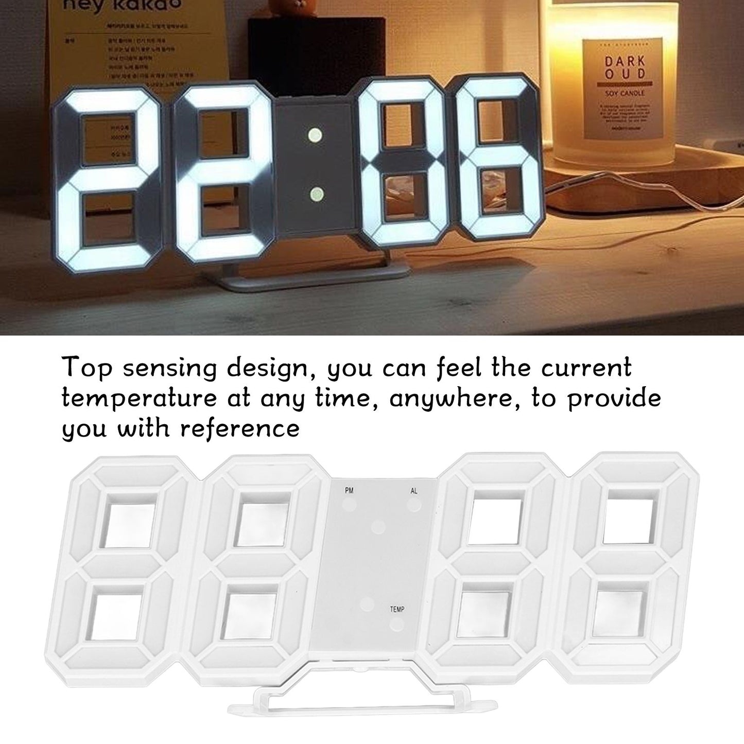 3D LED Wall Clock Minimalist White Frame Digital Wall Alarm Clock Timer with Temperature for Home Livingroom V1294-YM0523-3115220041111