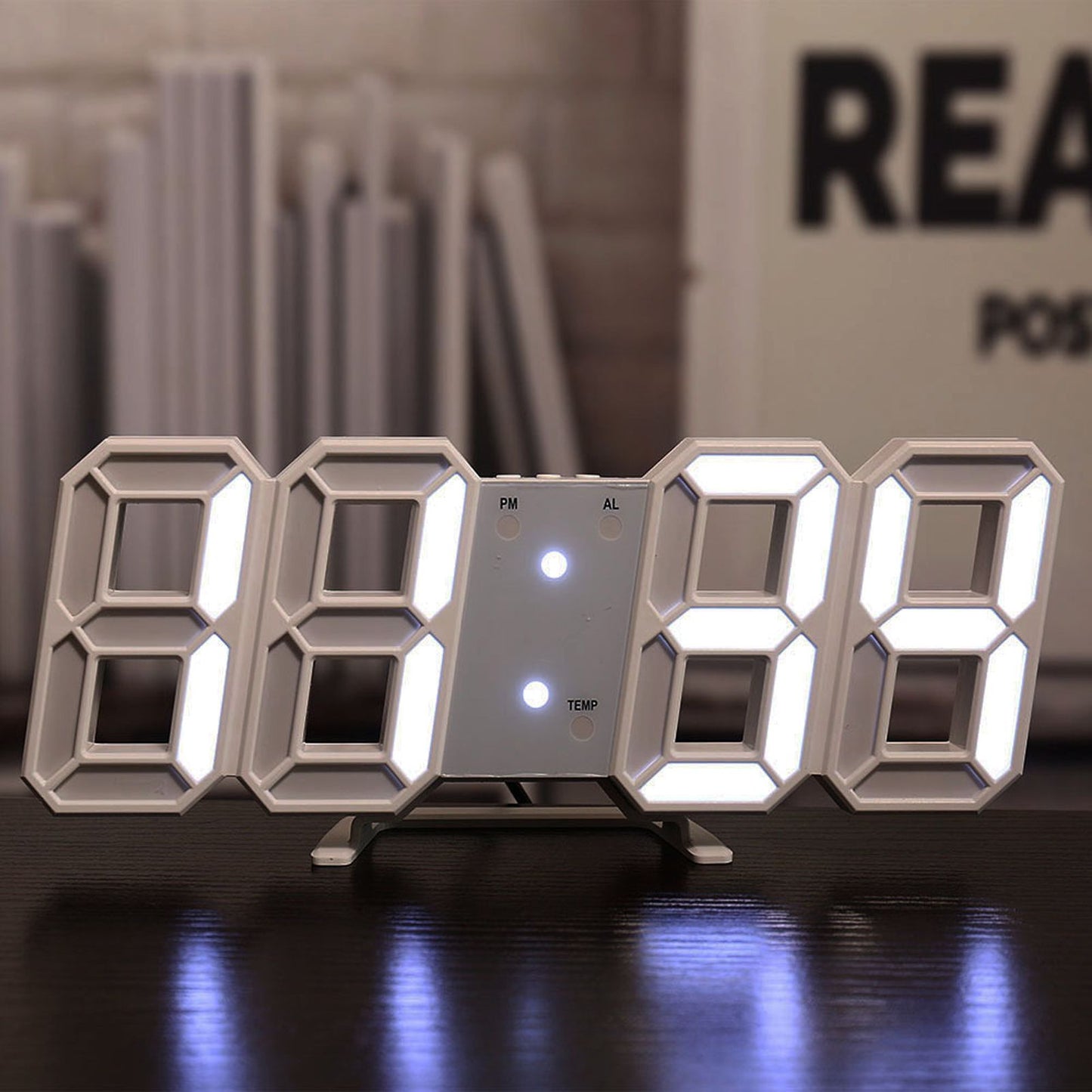 3D LED Wall Clock Minimalist White Frame Digital Wall Alarm Clock Timer with Temperature for Home Livingroom V1294-YM0523-3115220041111