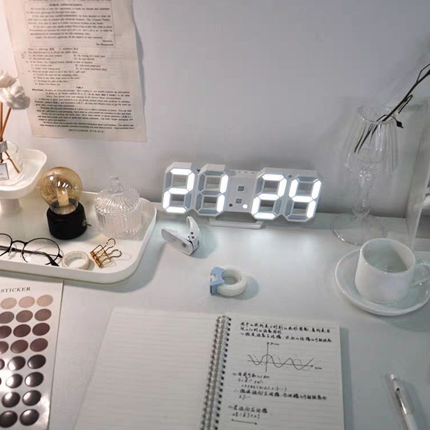 3D LED Wall Clock Minimalist White Frame Digital Wall Alarm Clock Timer with Temperature for Home Livingroom V1294-YM0523-3115220041111