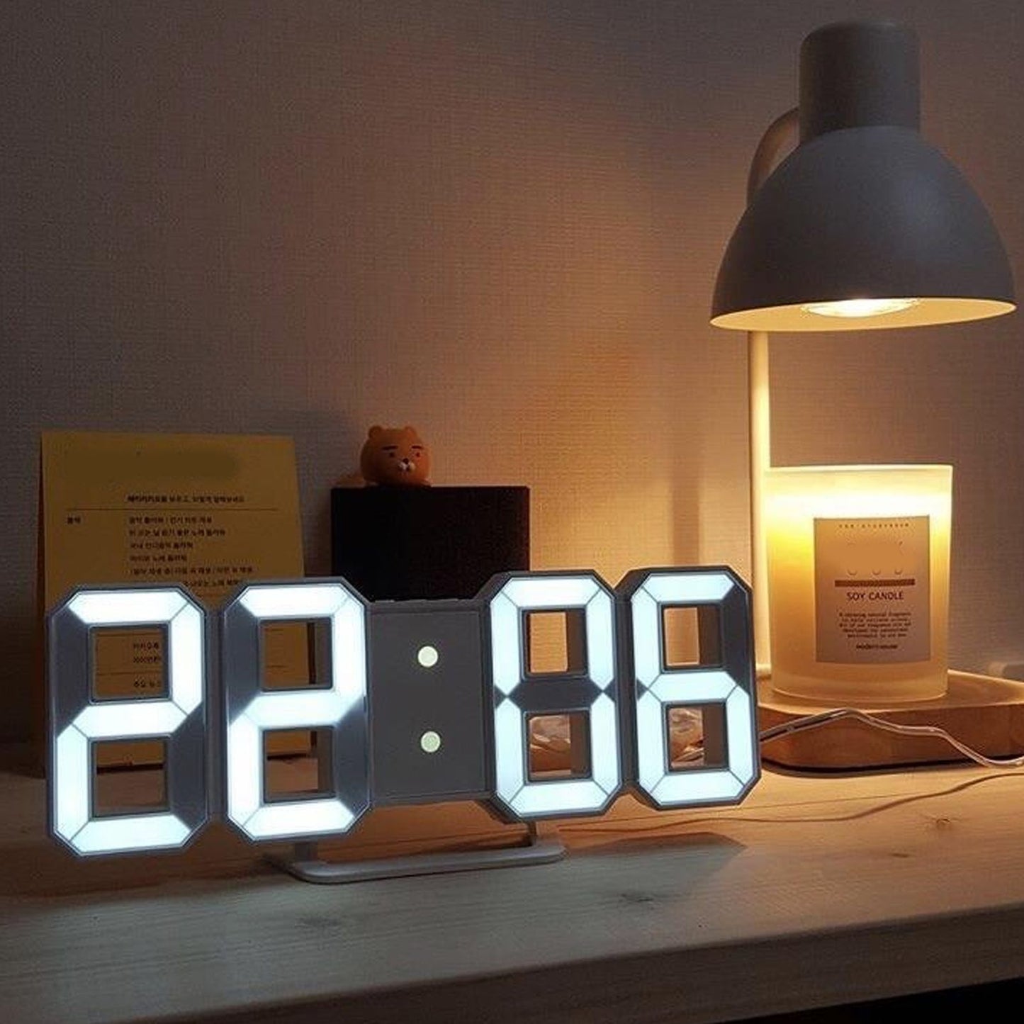 3D LED Wall Clock Minimalist White Frame Digital Wall Alarm Clock Timer with Temperature for Home Livingroom V1294-YM0523-3115220041111