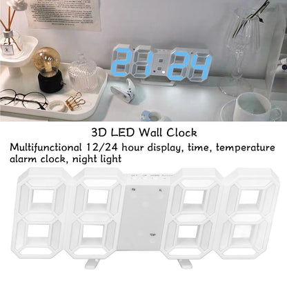 3D LED Wall Clock Minimalist White Frame Digital Wall Alarm Clock Timer with Temperature for Home Livingroom V1294-YM0523-3115220041112