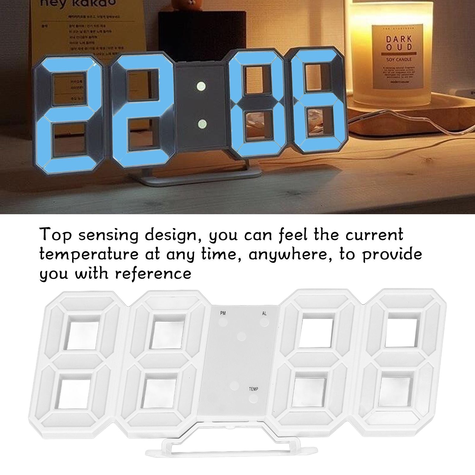3D LED Wall Clock Minimalist White Frame Digital Wall Alarm Clock Timer with Temperature for Home Livingroom V1294-YM0523-3115220041112