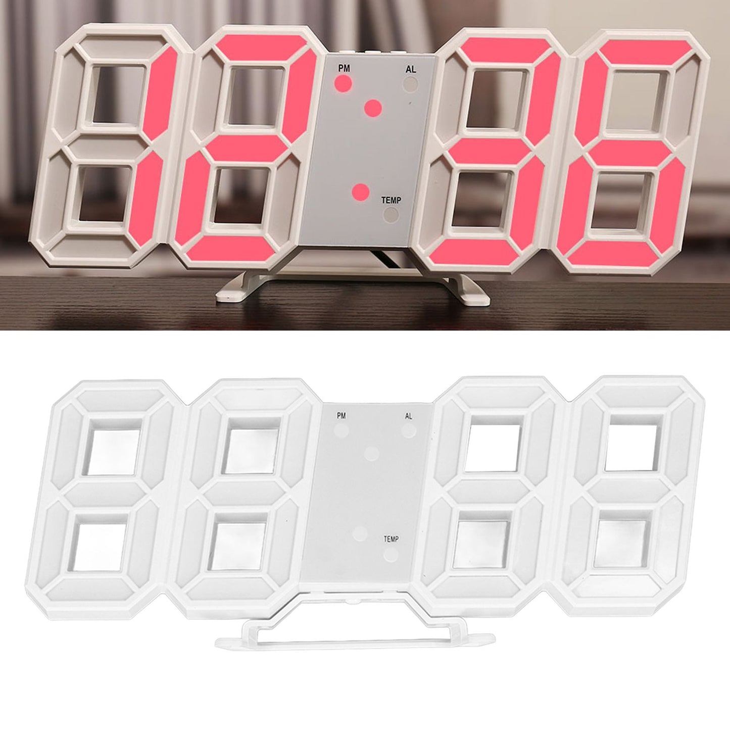 3D LED Wall Clock Minimalist White Frame Digital Wall Alarm Clock Timer with Temperature for Home Livingroom V1294-YM0523-3115220041113