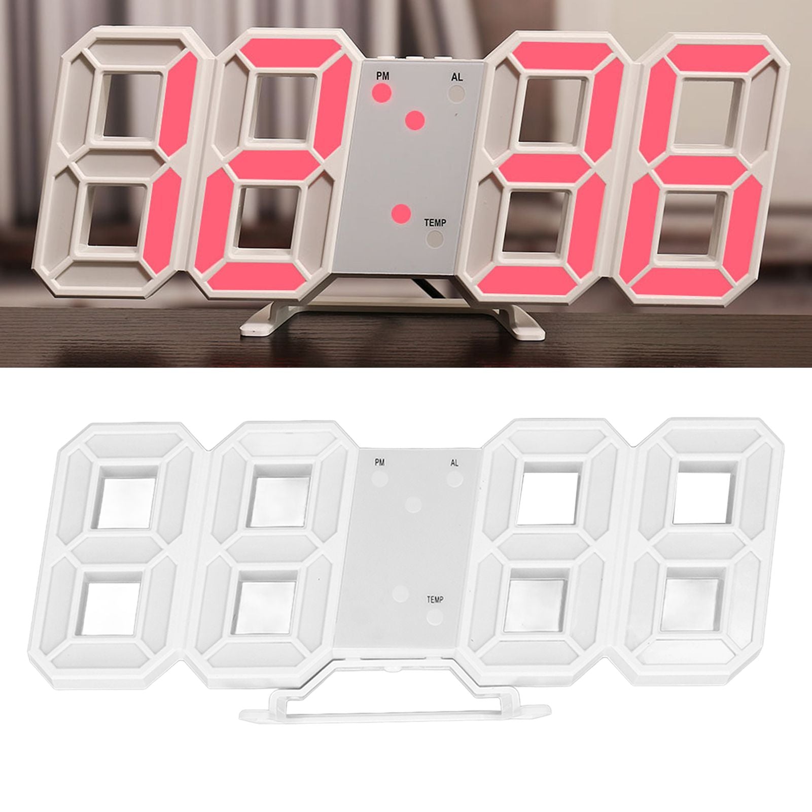 3D LED Wall Clock Minimalist White Frame Digital Wall Alarm Clock Timer with Temperature for Home Livingroom V1294-YM0523-3115220041113