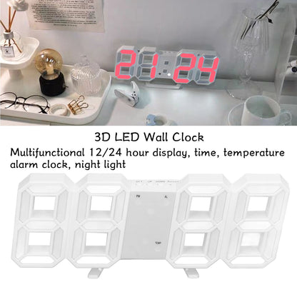 3D LED Wall Clock Minimalist White Frame Digital Wall Alarm Clock Timer with Temperature for Home Livingroom V1294-YM0523-3115220041113