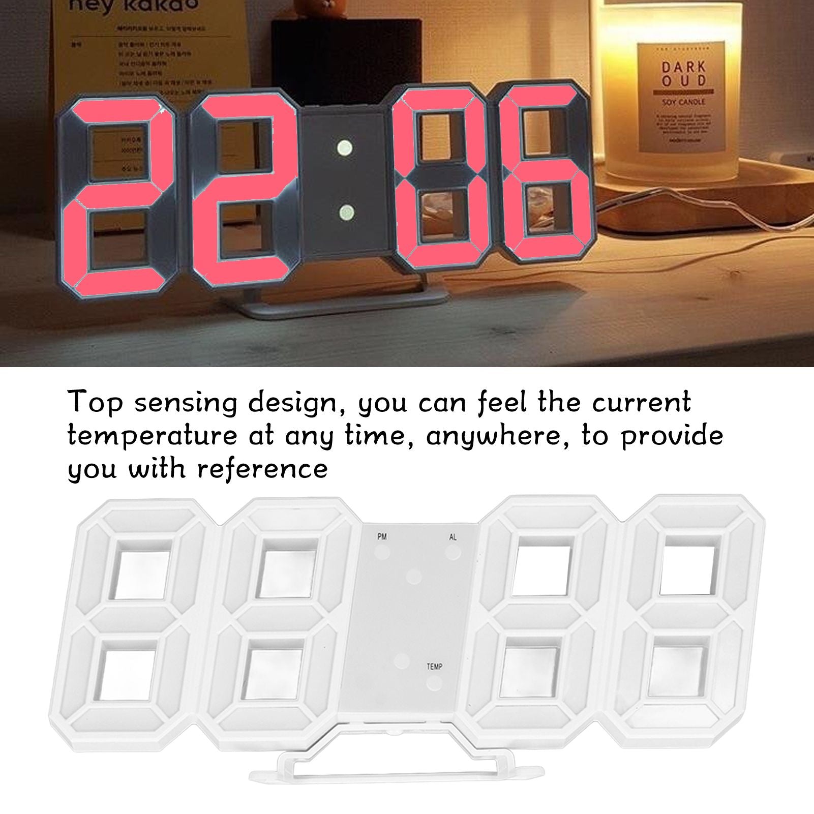 3D LED Wall Clock Minimalist White Frame Digital Wall Alarm Clock Timer with Temperature for Home Livingroom V1294-YM0523-3115220041113