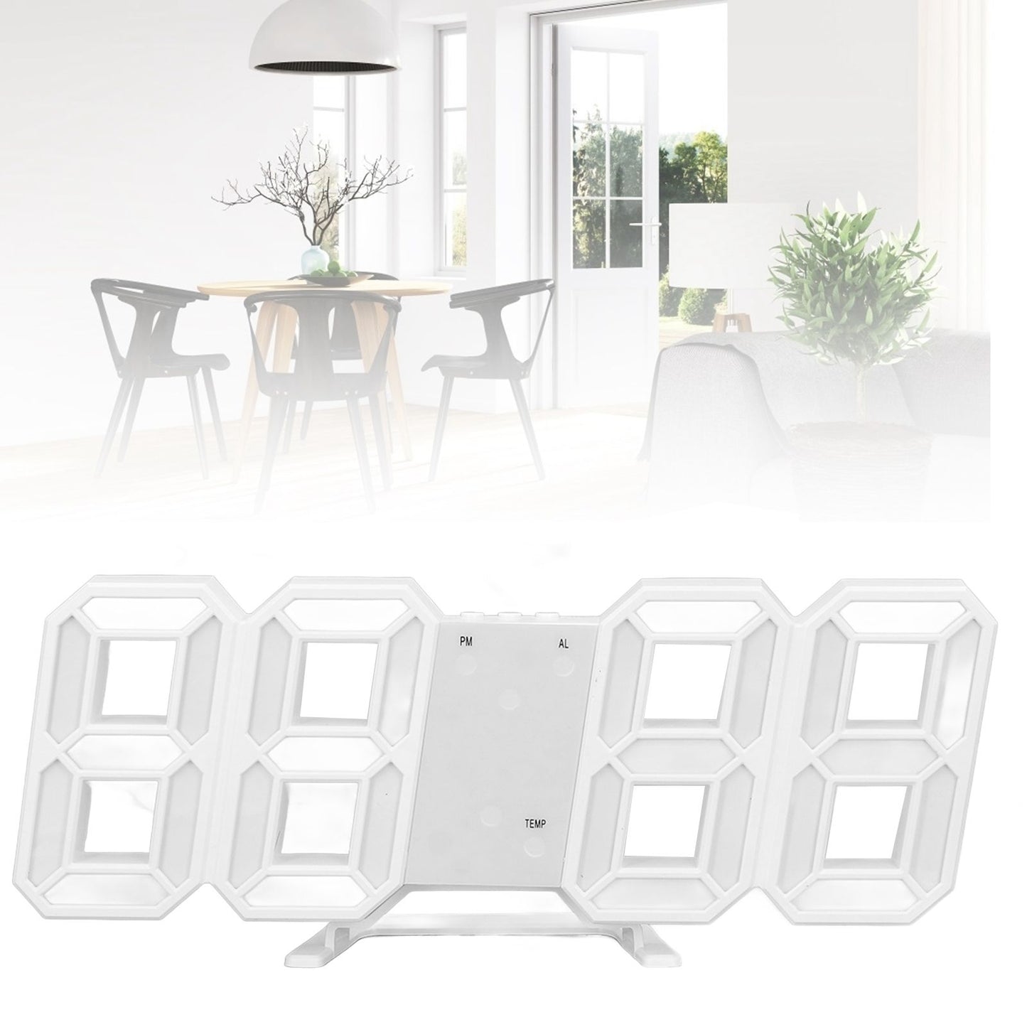 3D LED Wall Clock Minimalist White Frame Digital Wall Alarm Clock Timer with Temperature for Home Livingroom V1294-YM0523-3115220041114