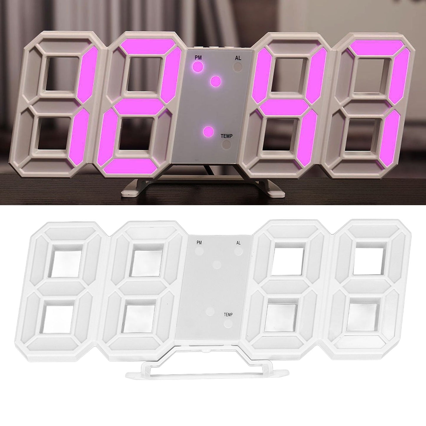 3D LED Wall Clock Minimalist White Frame Digital Wall Alarm Clock Timer with Temperature for Home Livingroom V1294-YM0523-3115220041114