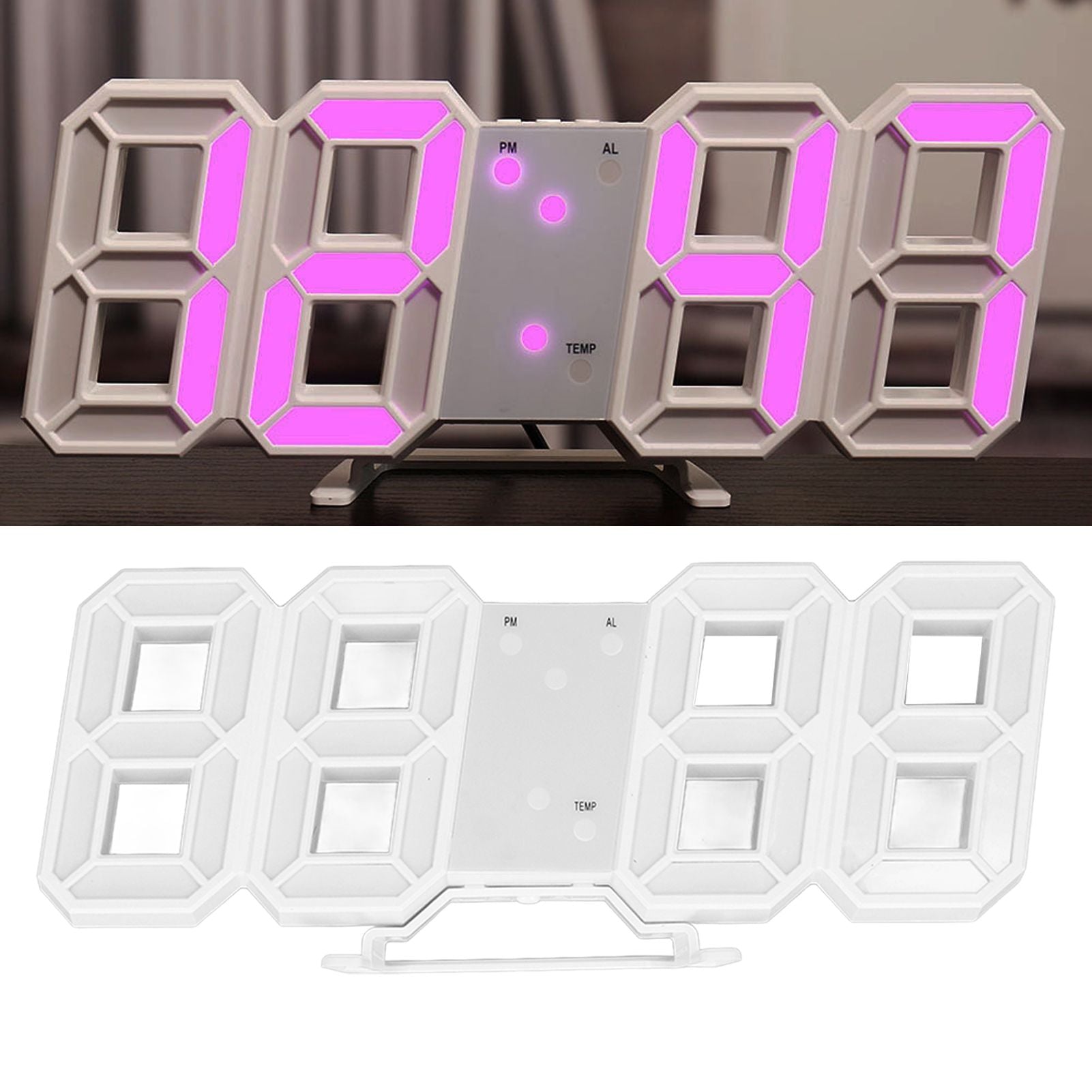 3D LED Wall Clock Minimalist White Frame Digital Wall Alarm Clock Timer with Temperature for Home Livingroom V1294-YM0523-3115220041114