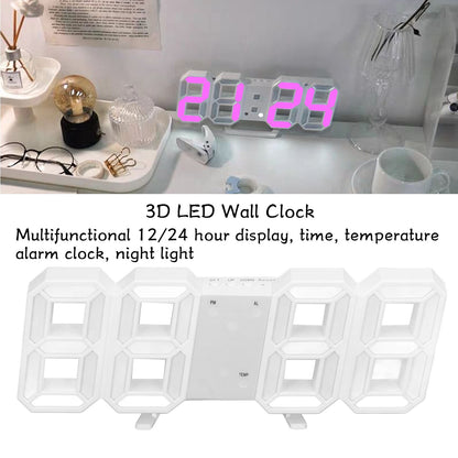 3D LED Wall Clock Minimalist White Frame Digital Wall Alarm Clock Timer with Temperature for Home Livingroom V1294-YM0523-3115220041114