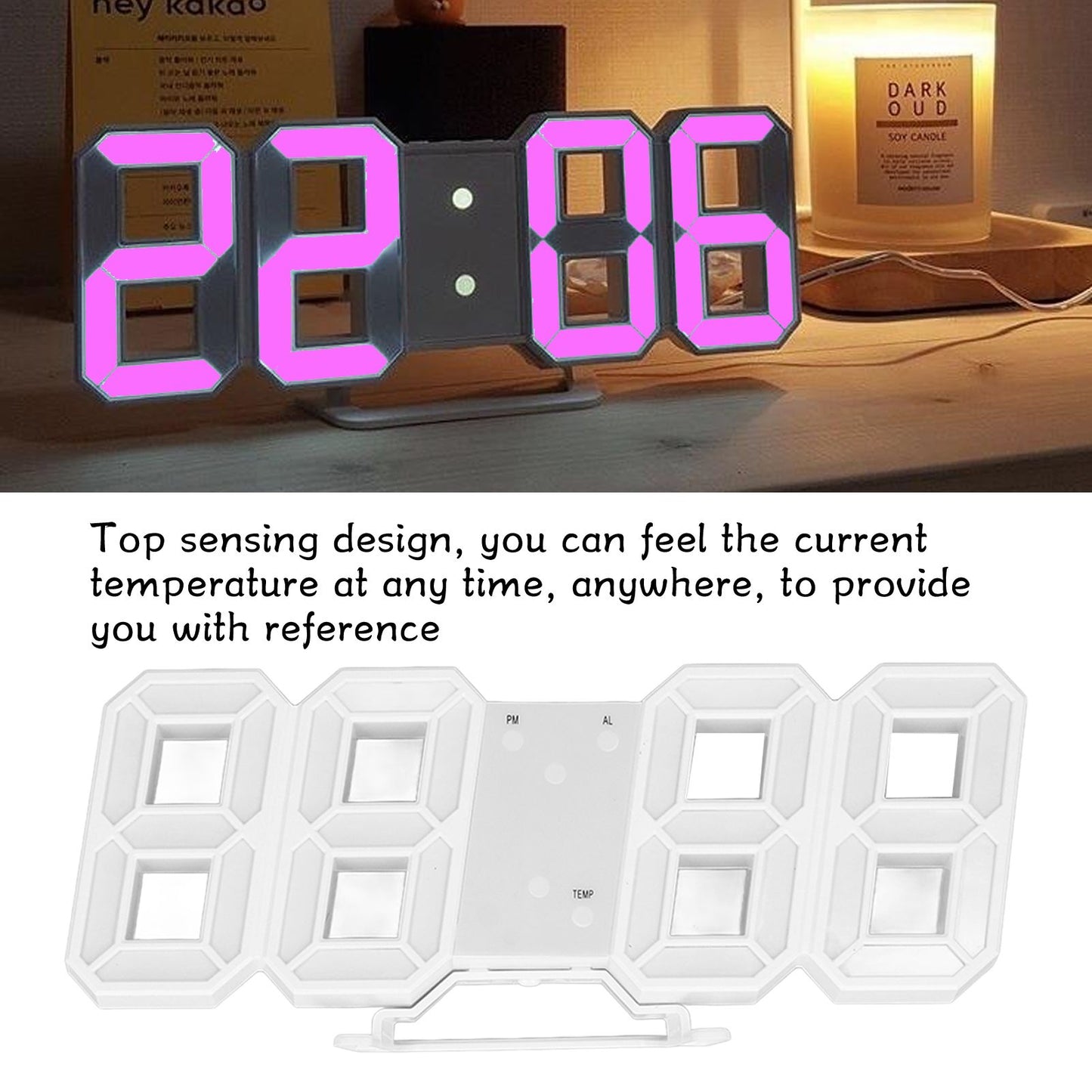 3D LED Wall Clock Minimalist White Frame Digital Wall Alarm Clock Timer with Temperature for Home Livingroom V1294-YM0523-3115220041114
