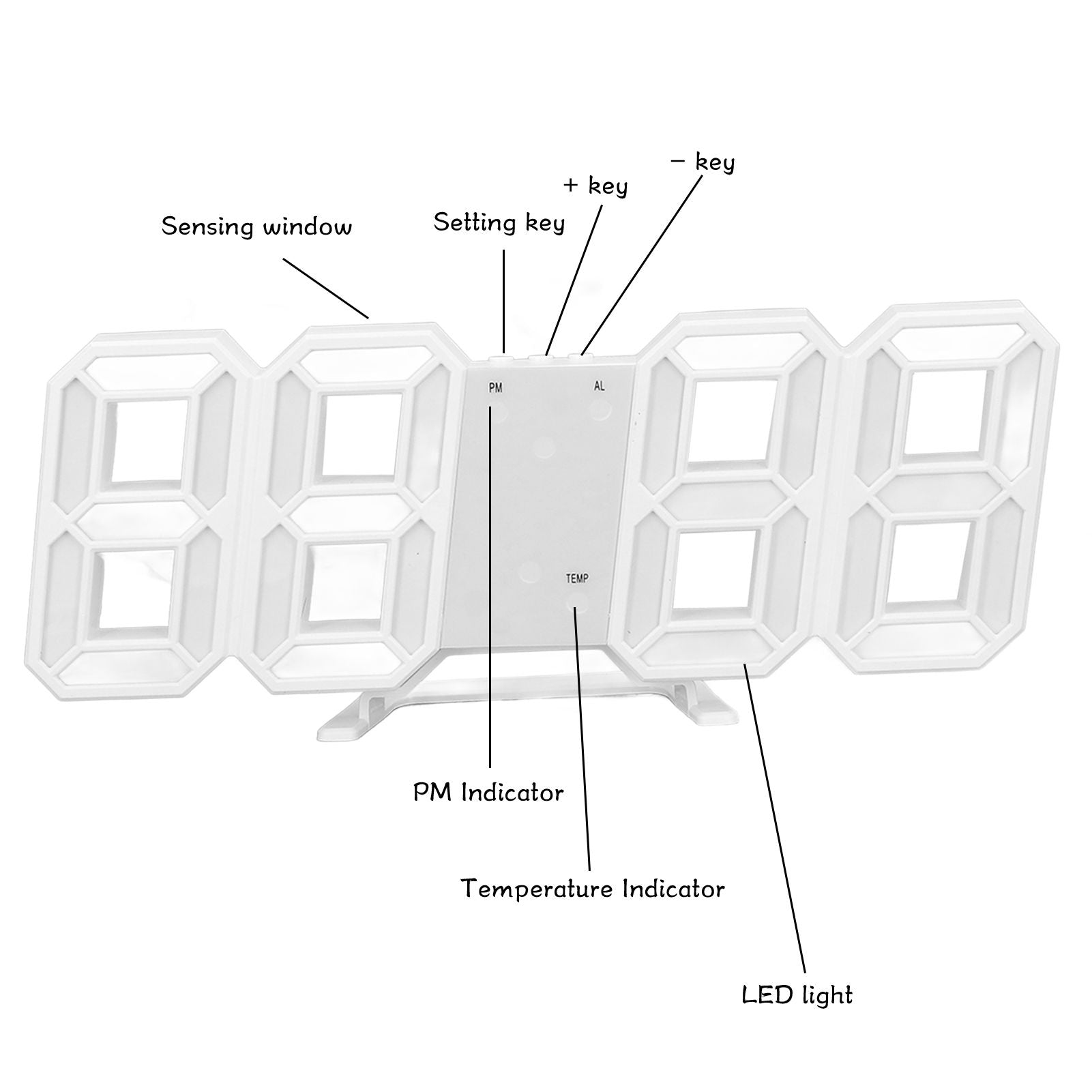 3D LED Wall Clock Minimalist White Frame Digital Wall Alarm Clock Timer with Temperature for Home Livingroom V1294-YM0523-3115220041114