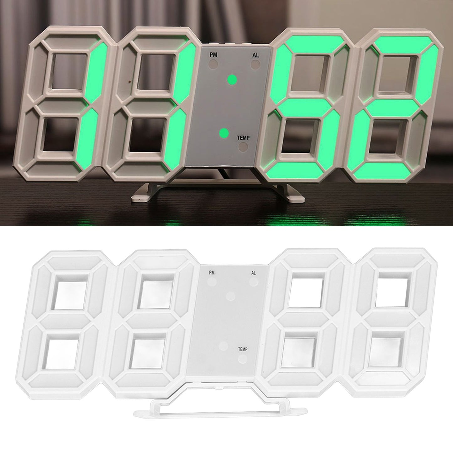 3D LED Wall Clock Minimalist White Frame Digital Wall Alarm Clock Timer with Temperature for Home Livingroom V1294-YM0523-3115220041115