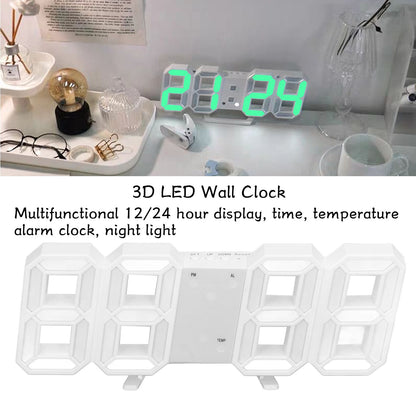3D LED Wall Clock Minimalist White Frame Digital Wall Alarm Clock Timer with Temperature for Home Livingroom V1294-YM0523-3115220041115