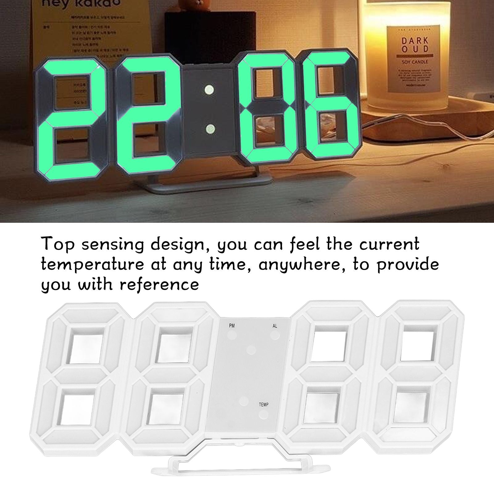 3D LED Wall Clock Minimalist White Frame Digital Wall Alarm Clock Timer with Temperature for Home Livingroom V1294-YM0523-3115220041115