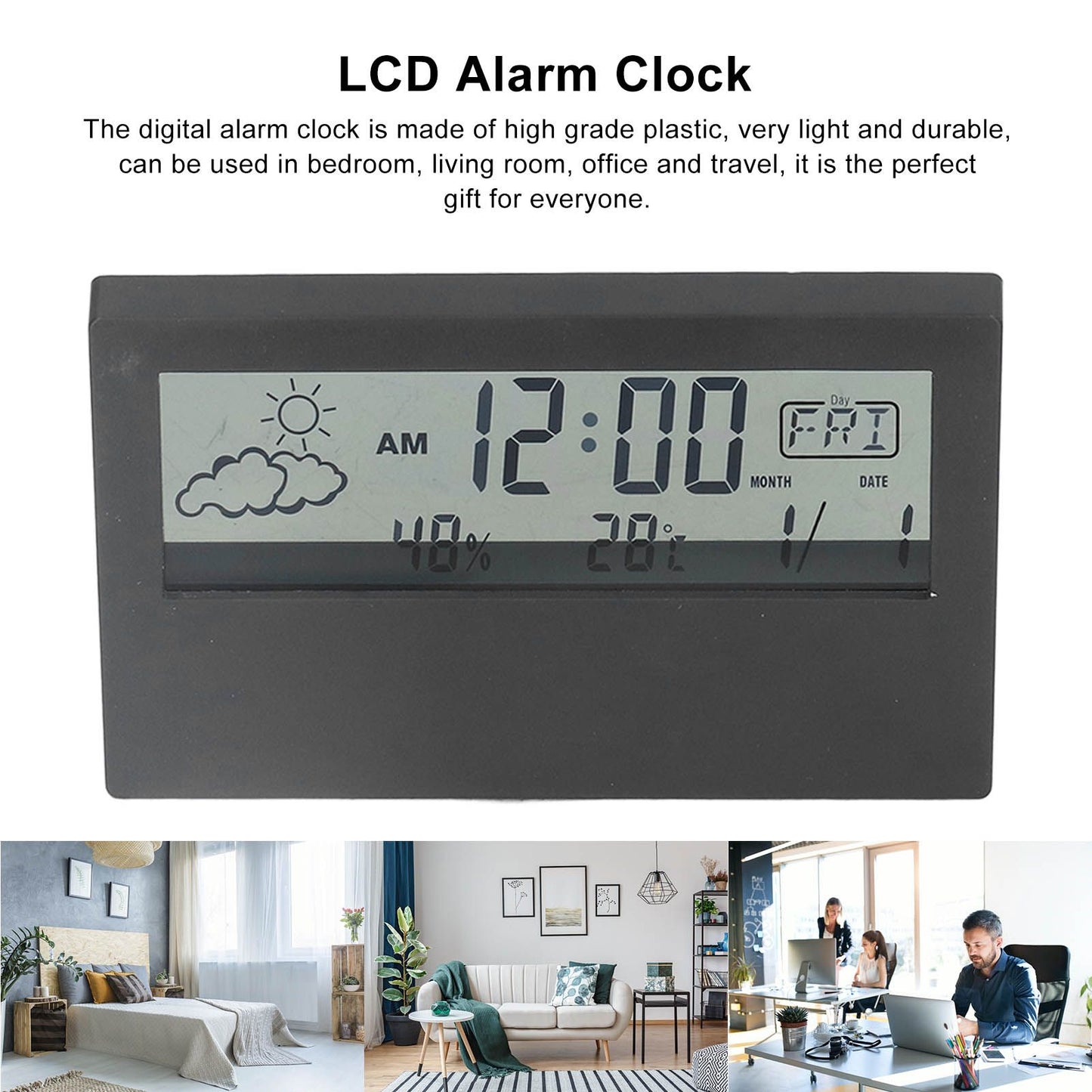 LCD Alarm Clock Transparent Multifunctional Large Screen Display Battery Powered Digital Alarm Clock for Home V1294-YM0523-3115220042212
