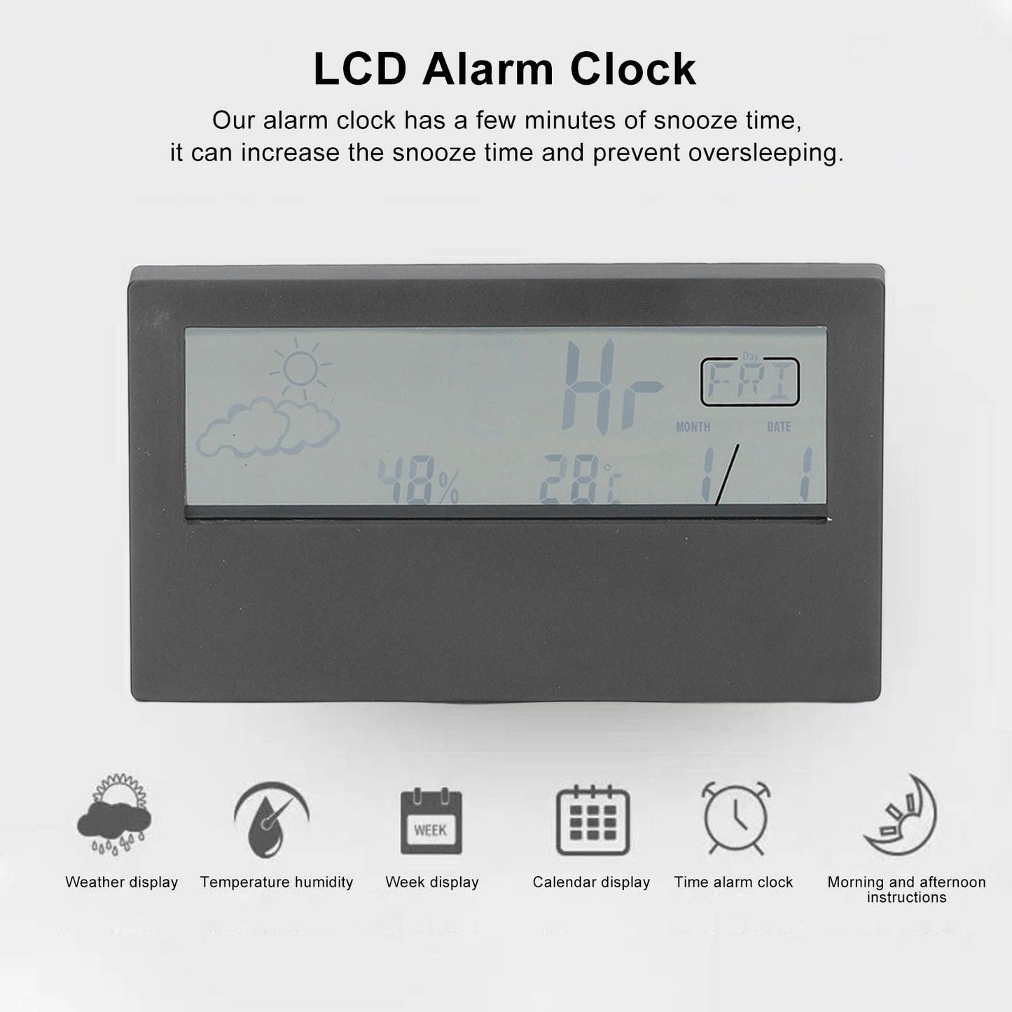 LCD Alarm Clock Transparent Multifunctional Large Screen Display Battery Powered Digital Alarm Clock for Home V1294-YM0523-3115220042212
