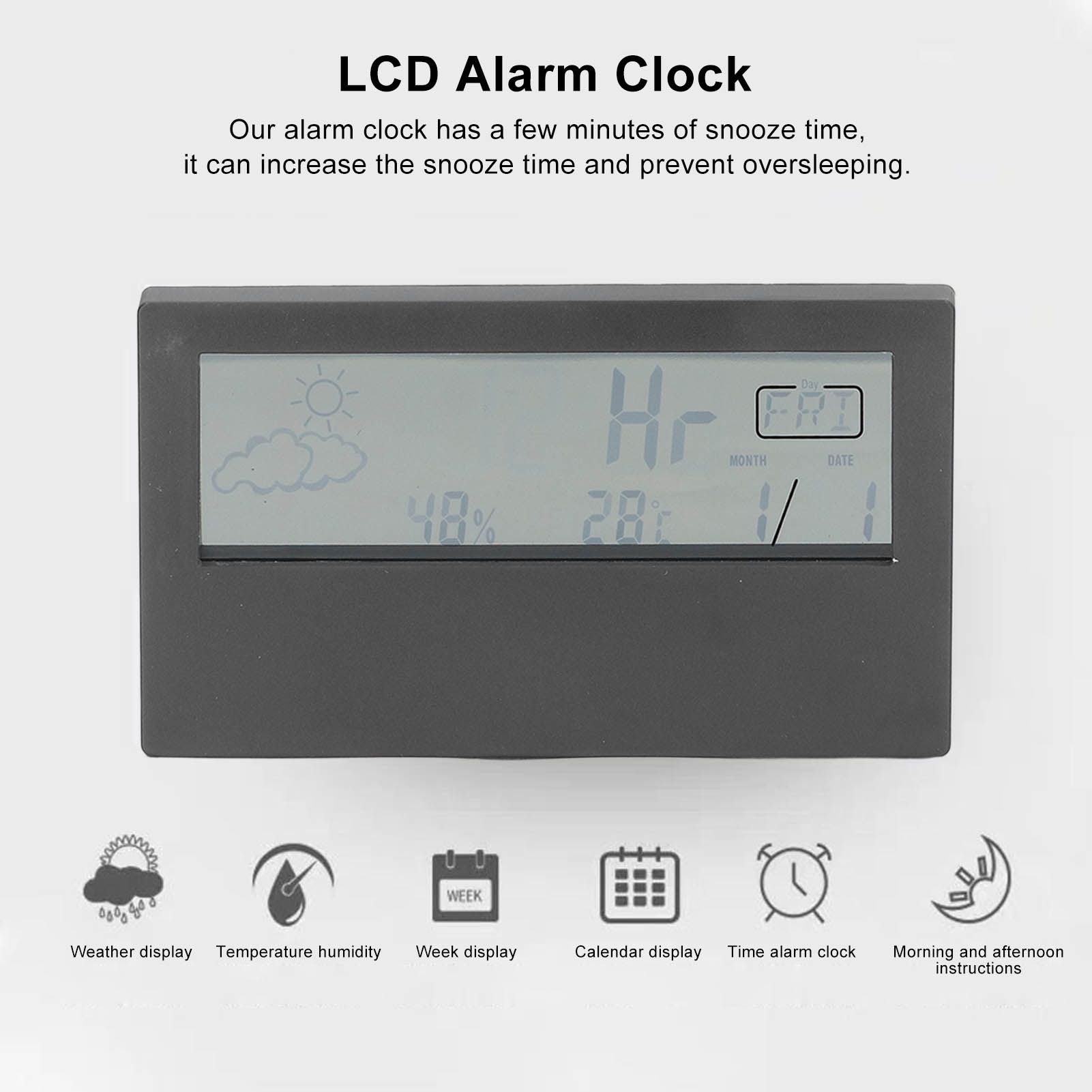 LCD Alarm Clock Transparent Multifunctional Large Screen Display Battery Powered Digital Alarm Clock for Home V1294-YM0523-3115220042212