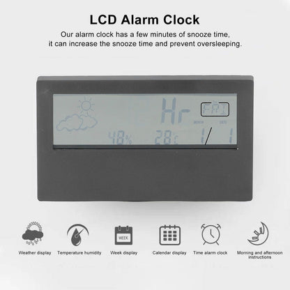 LCD Alarm Clock Transparent Multifunctional Large Screen Display Battery Powered Digital Alarm Clock for Home V1294-YM0523-3115220042212